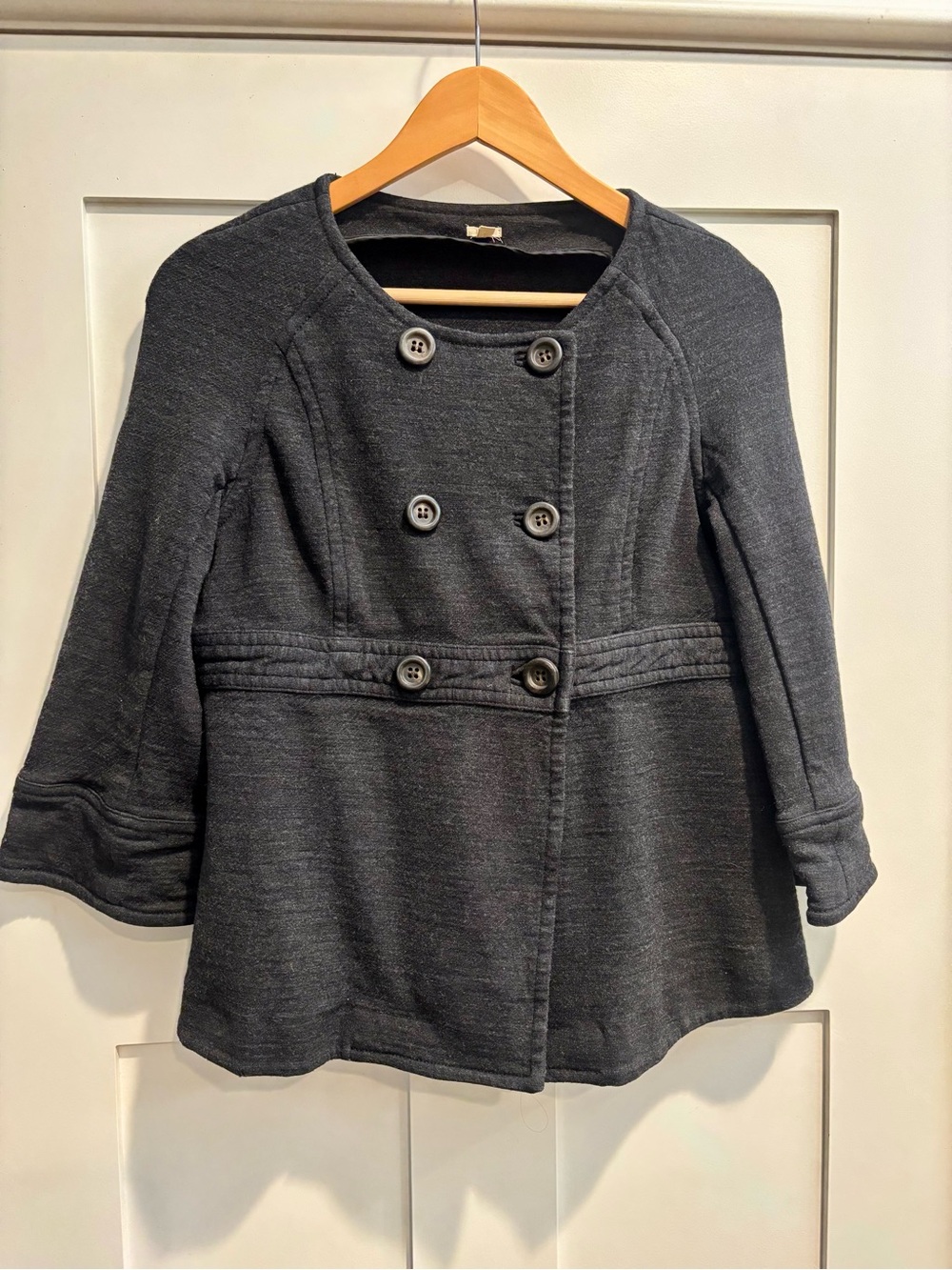 J. Crew Charcoal Double-Breasted Knit Ponte Pea Coat - size L